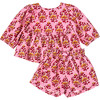 Rowan Long Sleeve 2-Piece Short Set, Pink Posey Block Print - Mixed Apparel Set - 1 - thumbnail