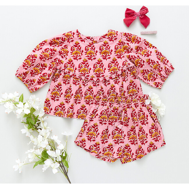 Theodore Short With Tie Knot, Pink Posey Block Print - Shorts - 3