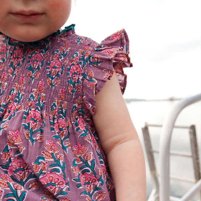 Stevie Smock Dress Set With Ruffled Collar And Sleeves, Lavender Posey Block Print - Dresses - 3