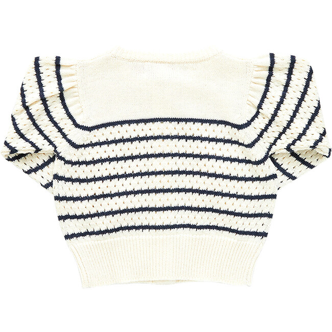 Constance Long Sleeve Button-Down Sweater, Cream And Navy Stripe - Sweaters - 6