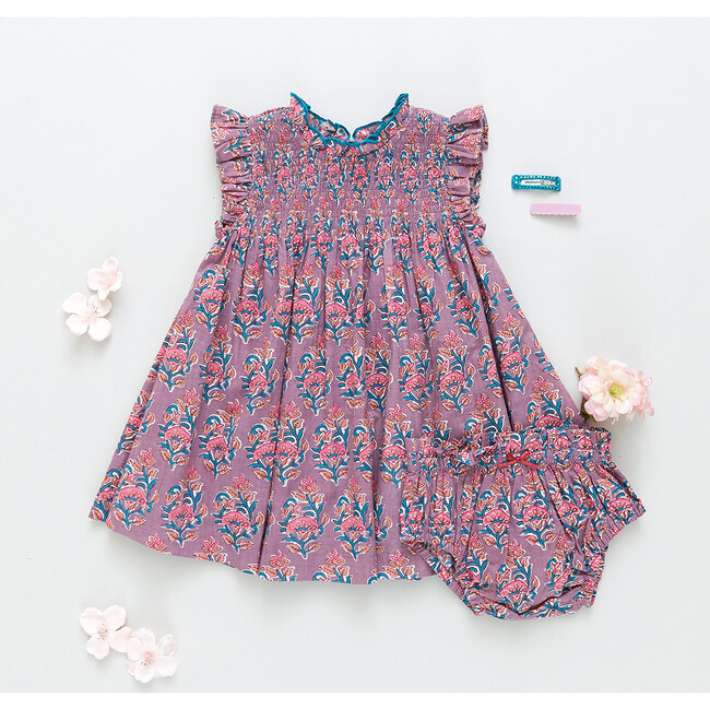 Stevie Smock Dress Set With Ruffled Collar And Sleeves, Lavender Posey Block Print - Dresses - 6