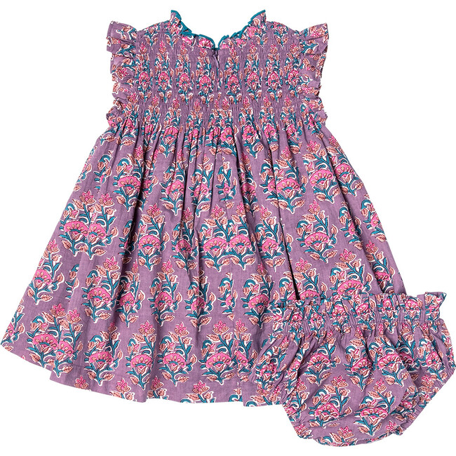 Stevie Smock Dress Set With Ruffled Collar And Sleeves, Lavender Posey Block Print - Dresses - 7