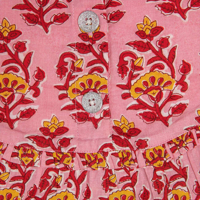 Rowan Long Sleeve 2-Piece Short Set, Pink Posey Block Print - Mixed Apparel Set - 6