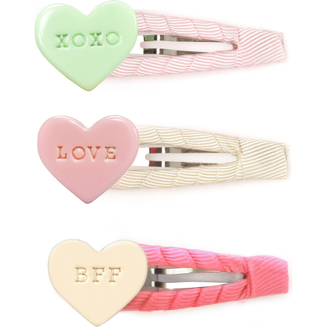 Candy Hearts Fabric Snap Clip, Set of 3