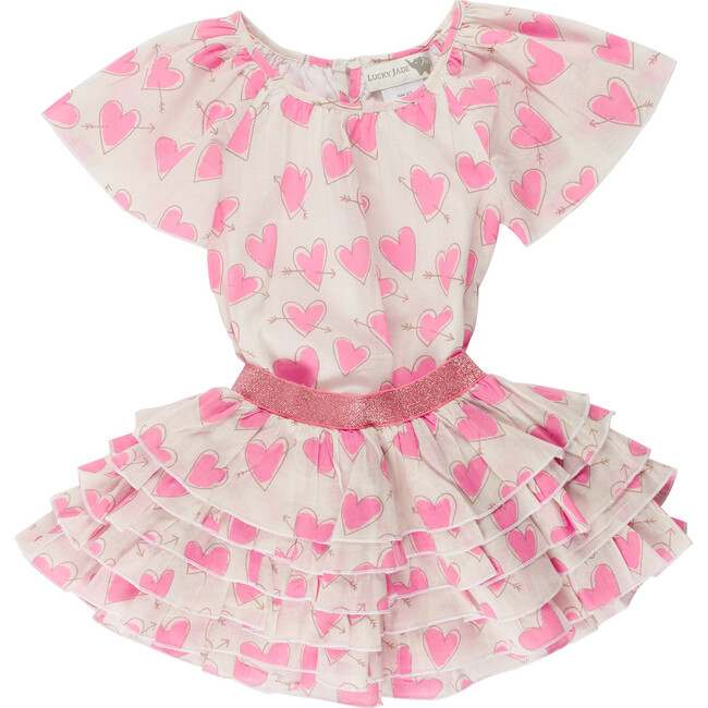 Top & Ruffle Skirt Set, Pink Hearts - Mixed Apparel Set - 1