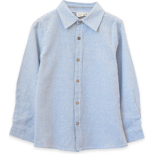 Collar Long Sleeves Shirt, Blue Stripe
