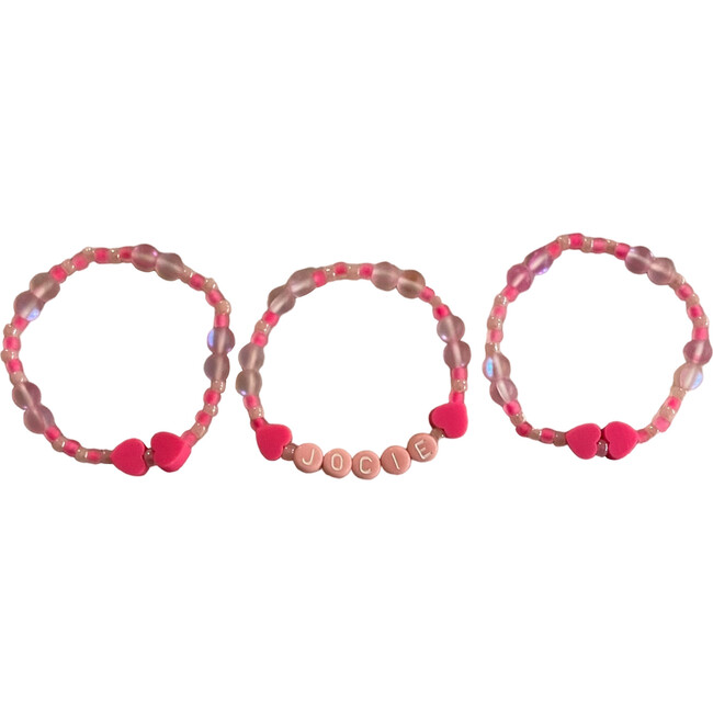 Monogram Hearts Bracelet Set, Pink