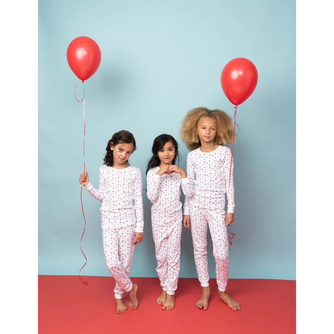 The Organic Long Sleeve Pajama Set, Red And Blue Hearts Print - Pajamas - 2