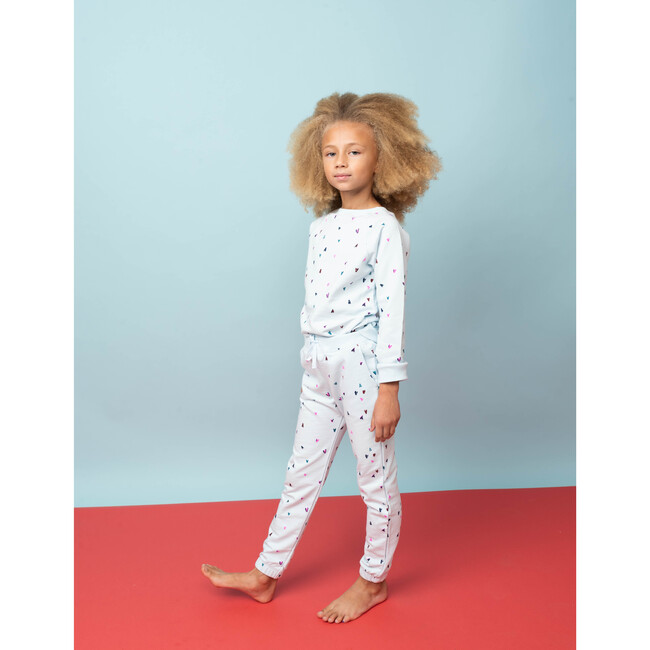 The Organic Jeweled Hearts Printed Pullover And Sweatpant Set, Ice Blue - Mixed Apparel Set - 2