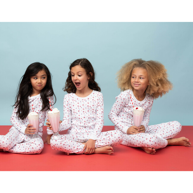 The Organic Long Sleeve Pajama Set, Red And Blue Hearts Print - Pajamas - 3