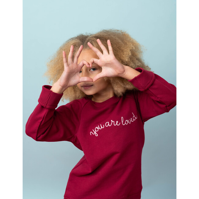 The Organic Pullover Sweatshirt You Are Loved, Cranberry - Sweatshirts - 3