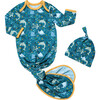 Ocean Friends Bamboo Gown And Hat Baby Gift Set, Blue - Mixed Apparel Set - 1 - thumbnail