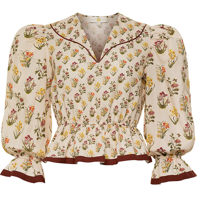 Eloise Blouse, Ivory & Burgundy Floral - Blouses - 1