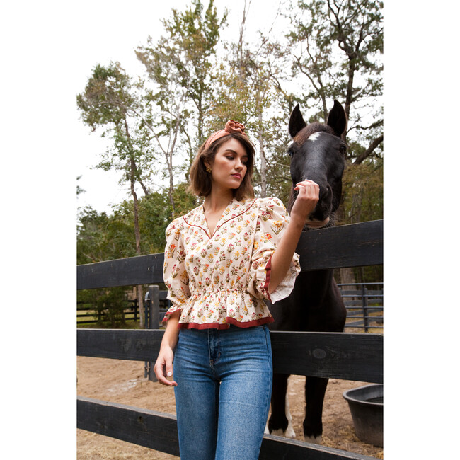 Eloise Blouse, Ivory & Burgundy Floral - Blouses - 2