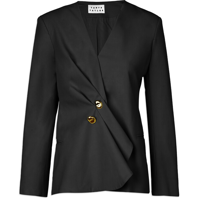 Women's Melita V-Neck Blazer With Gold Buttons, Black