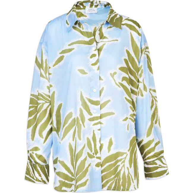 Women's Calandra Straight-Cut Button-Up Beach Top, Horizon Blue And Green - Cover-Ups - 1