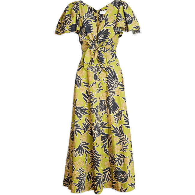 Women's Lonna V-Neck Flutter Sleeves Dress With Front Tie Dress, Avocado And Multicolors