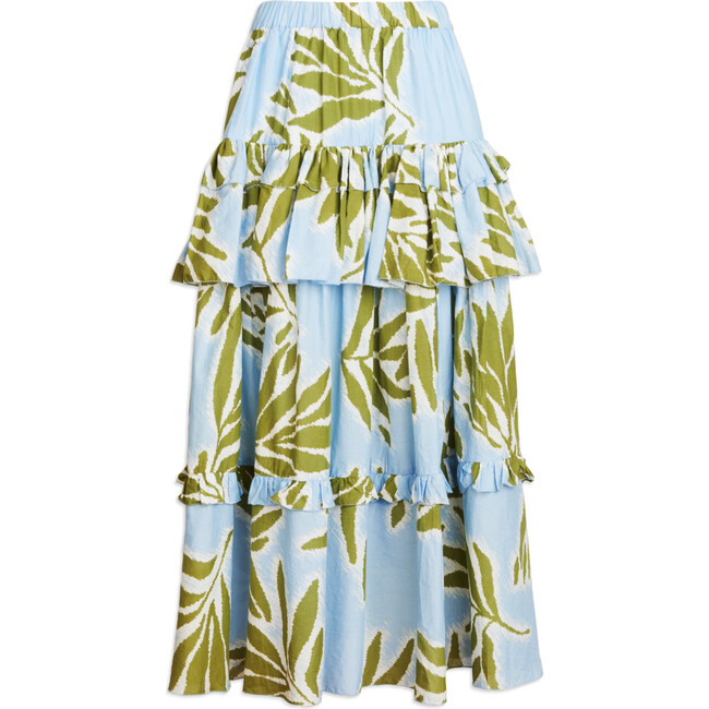 Women's Hazelle Midi Skirt With Ruffled Tiers, Horizon Blue And Green