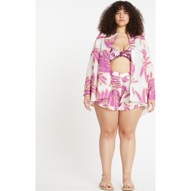 Women's Calandra Straight-Cut Button-Up Beach Top, Boysenberry And Chalk - Cover-Ups - 2