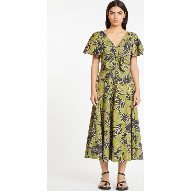 Women's Lonna V-Neck Flutter Sleeves Dress With Front Tie Dress, Avocado And Multicolors