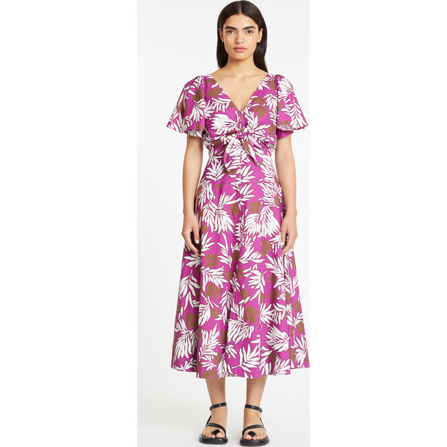 Women's Lonna V-Neck Flutter Sleeves Dress With Front Tie, Boysenberry And Chalk - Dresses - 2