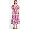Women's Lonna V-Neck Flutter Sleeves Dress With Front Tie, Boysenberry And Chalk - Dresses - 2