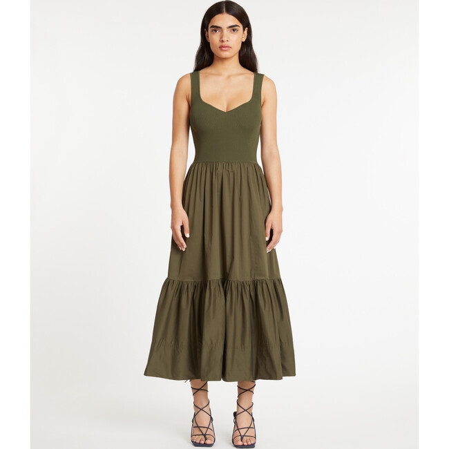Women's Josephina Knit Bodice Dress, Olive - Dresses - 2