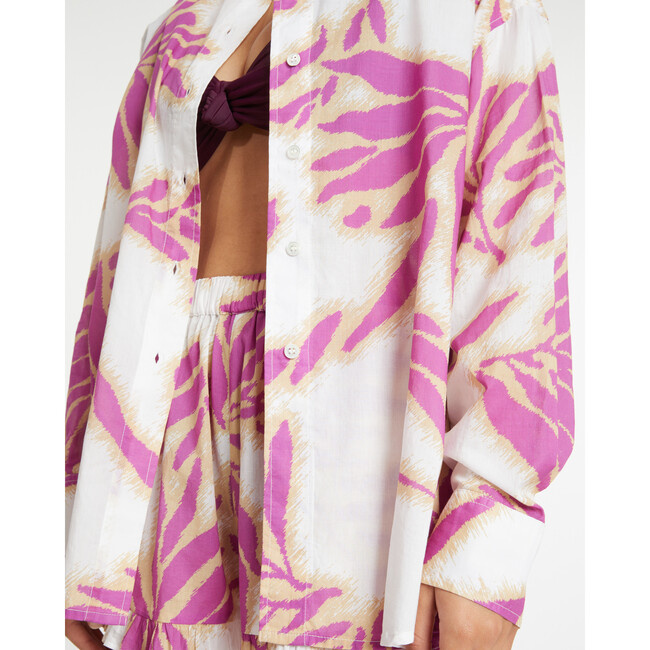 Women's Calandra Straight-Cut Button-Up Beach Top, Boysenberry And Chalk - Cover-Ups - 5