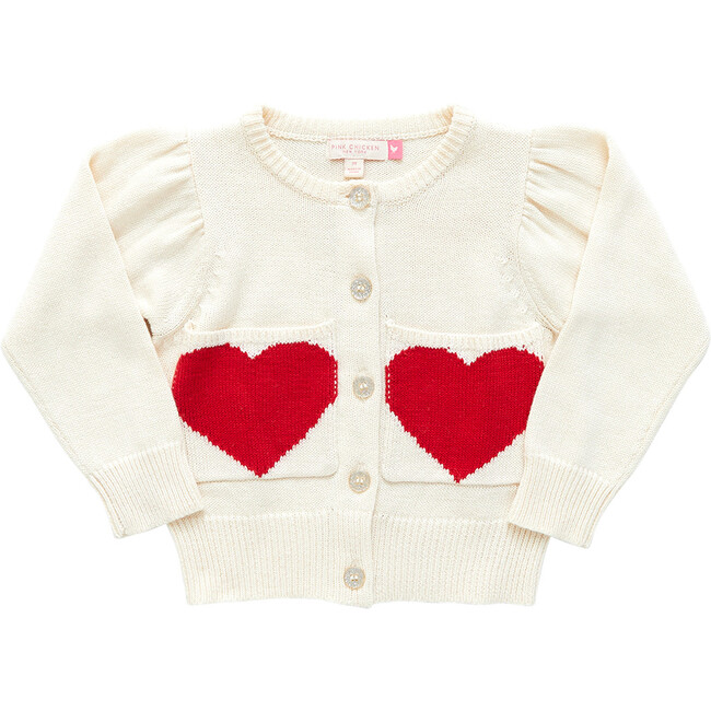 Girls Heart Pocket Sweater, Cream - Sweaters - 1