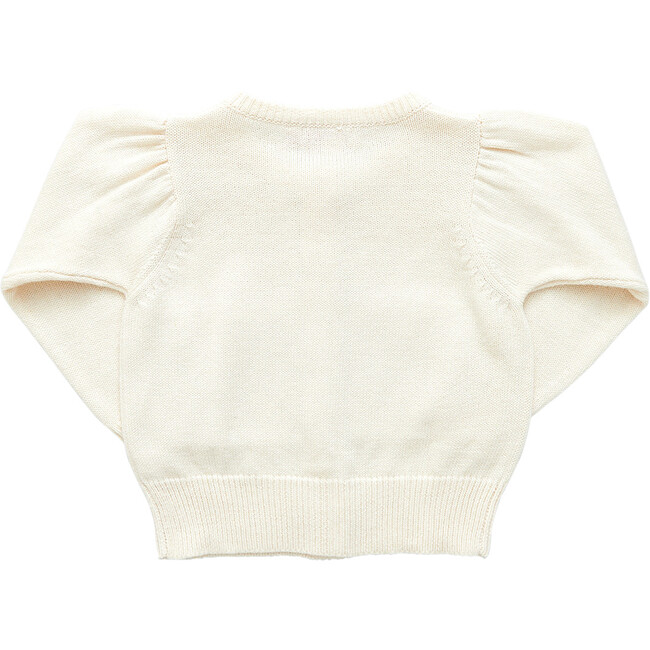 Girls Heart Pocket Sweater, Cream - Sweaters - 6