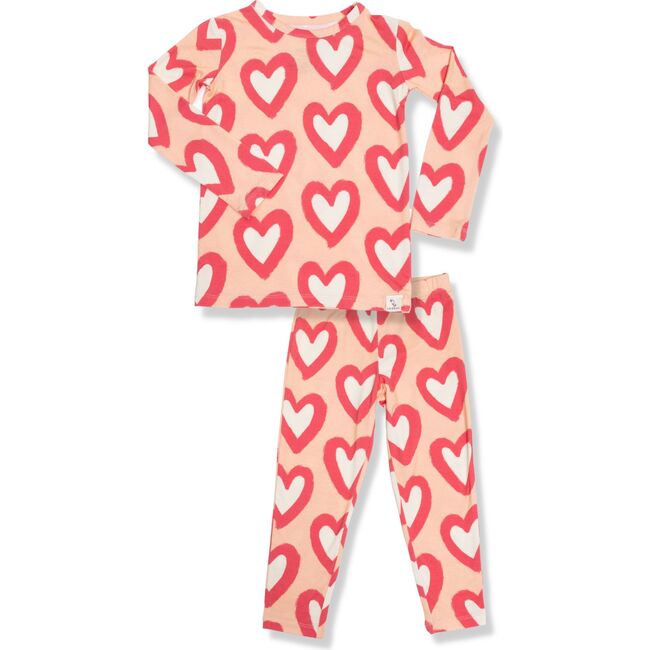 Super Soft Pajama Set, Pink Hearts - Pajamas - 1