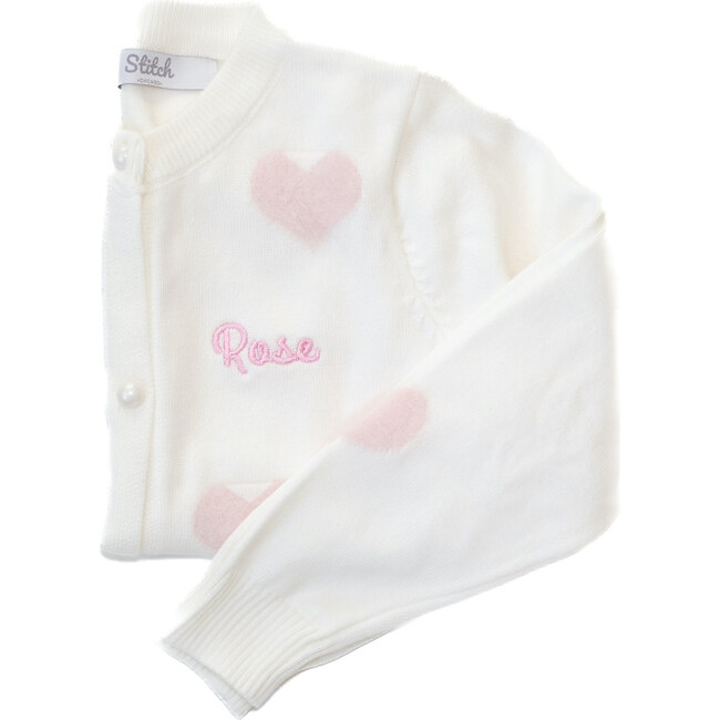 Personalized Embroidered Heart Cardigan, Cream
