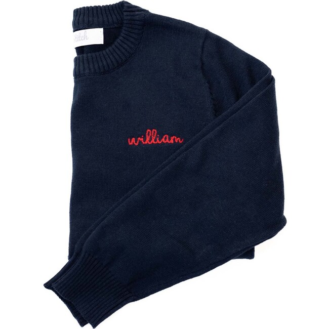 Personalized Embroidered Crewneck Sweater, Navy