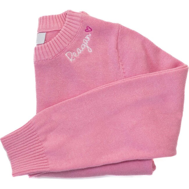 Personalized Embroidered Heart Crewneck Sweater, Pink - Sweaters - 1