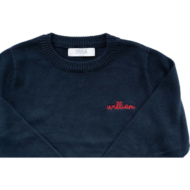 Personalized Embroidered Crewneck Sweater, Navy - Sweaters - 2