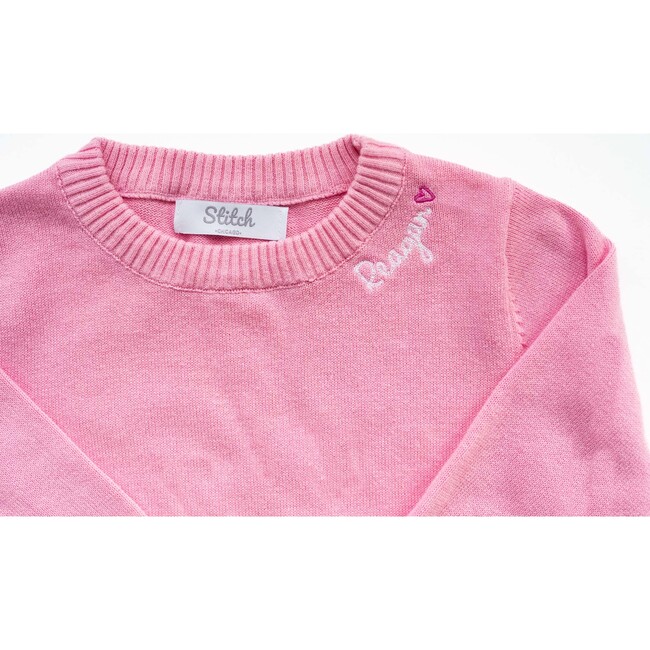 Personalized Embroidered Heart Crewneck Sweater, Pink - Sweaters - 2