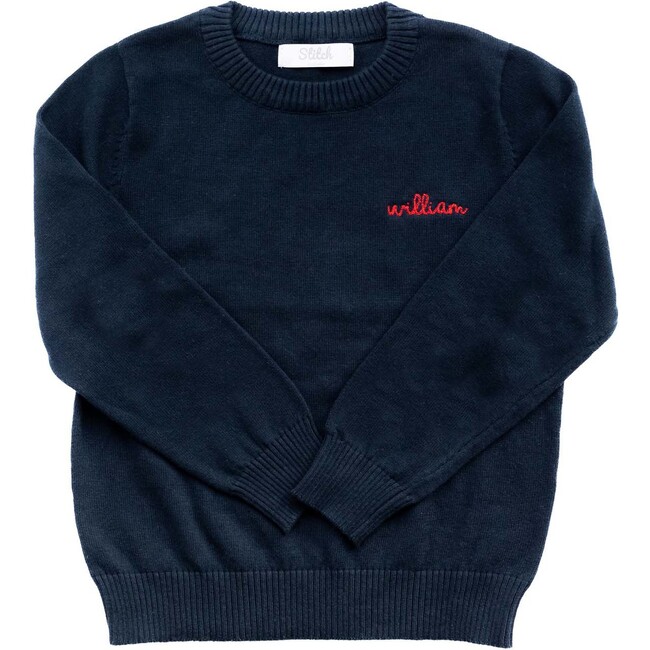 Personalized Embroidered Crewneck Sweater, Navy - Sweaters - 3