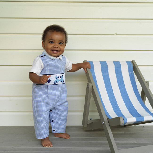 Heart Teddy Smocked Dungarees, Blue - Rompers - 3