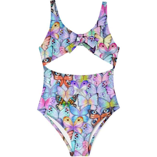 Butterflies Bathing Suit, Lavender And Multicolors