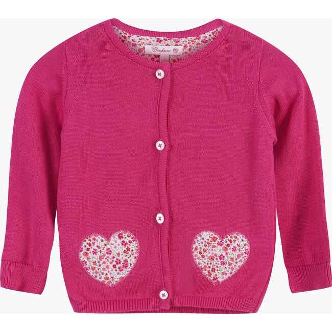 Little Liberty Print Phoebe Heart Cardigan, Bright Pink