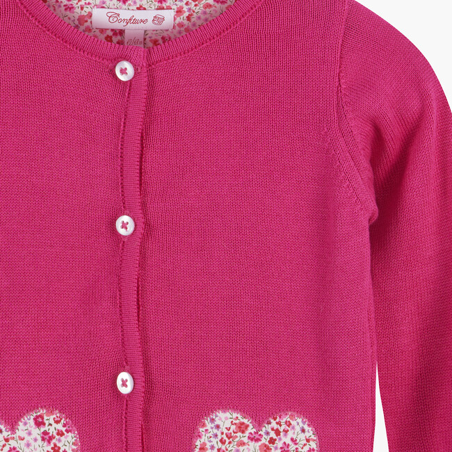 Little Liberty Print Phoebe Heart Cardigan, Bright Pink - Cardigans - 3