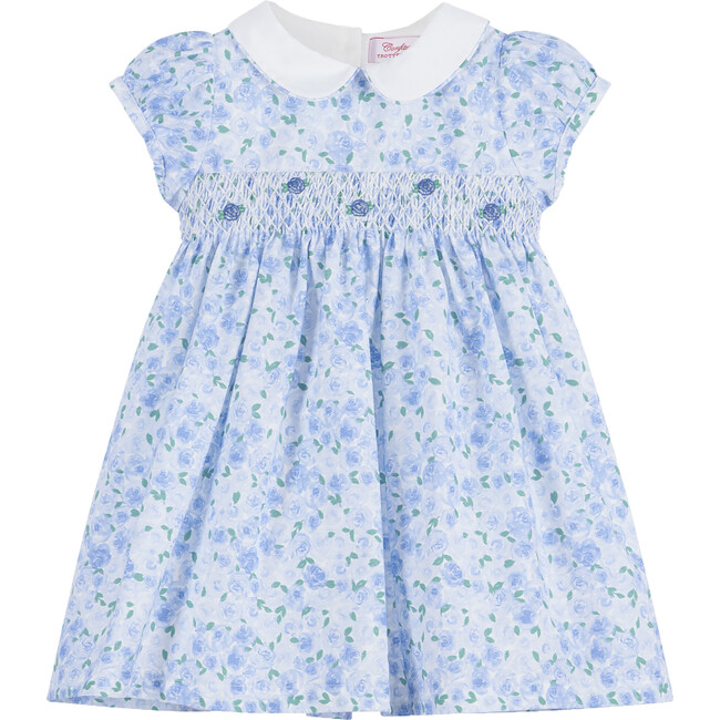 Little Rosie Smocked Dress, Pale Blue Rose - Dresses - 1