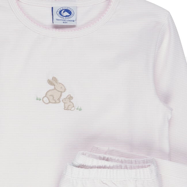 Stripy Bunny Embroidered Pyjama, Pink and Stripe - Pajamas - 2