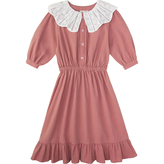 Dahlia Dress With Embroidered Eyelet Collar, Pink