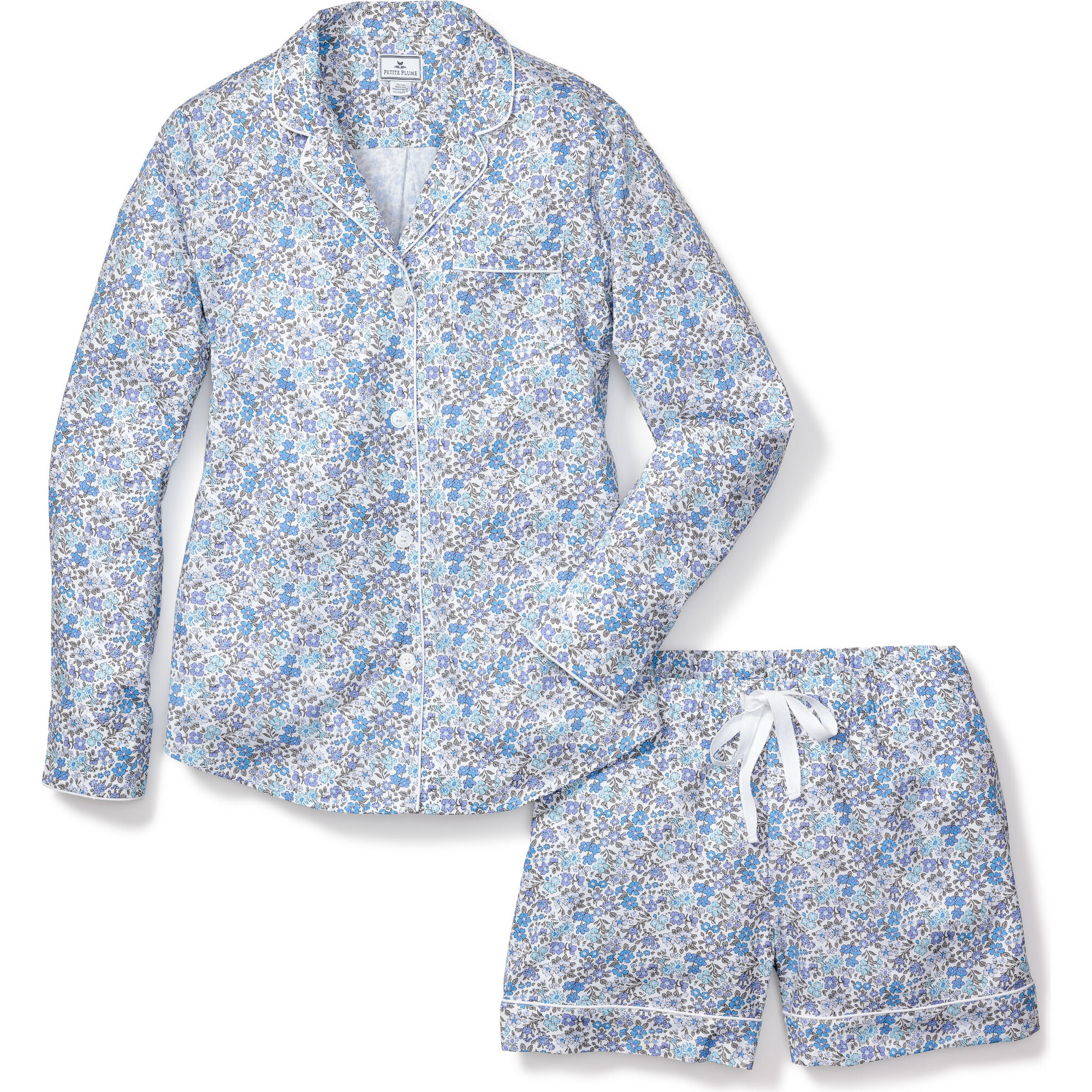 Women's Long Sleeve Short Set, Fleur D'Azur - Pajamas - 1