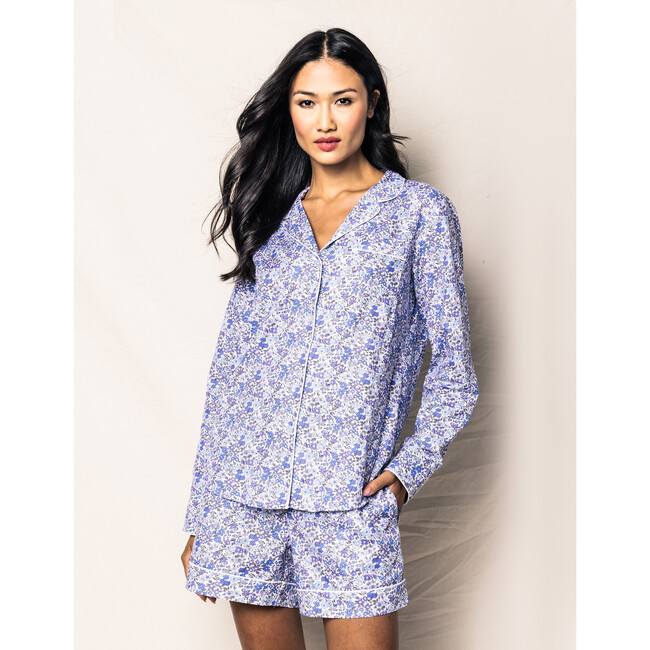 Women's Long Sleeve Short Set, Fleur D'Azur - Pajamas - 2