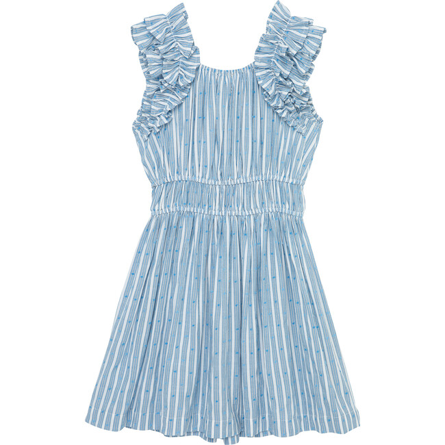 Swiss Dot Ruffle Dress, Blue - Dresses - 2