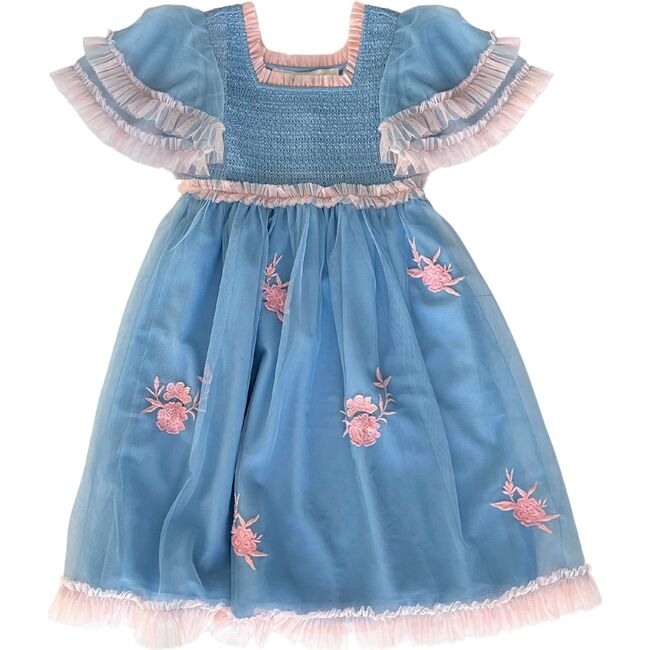 Dolly Two-Toned Ruffled Sleeve Dress, Blue