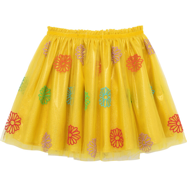 Embroidered Daisies Skirt, Yellow - Skirts - 2