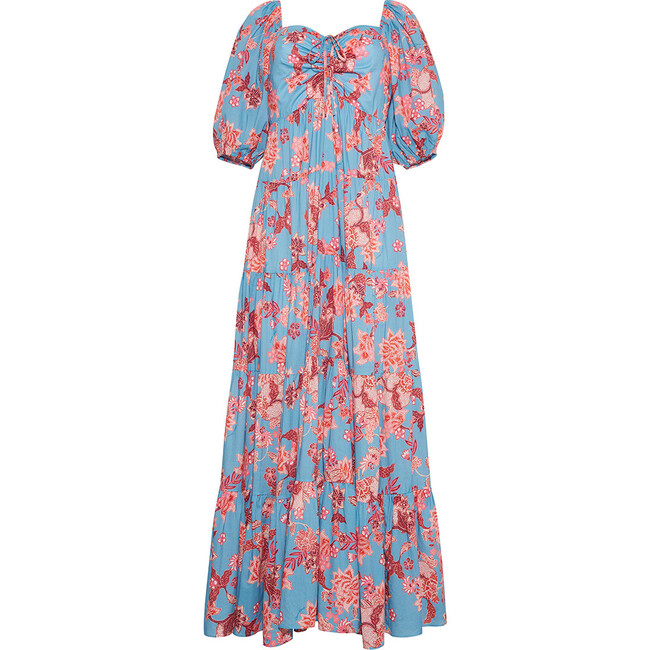 Women's Quinn Sweetheart Neck Bubble Sleeve Dress, Nippon Blue Coral - Dresses - 1